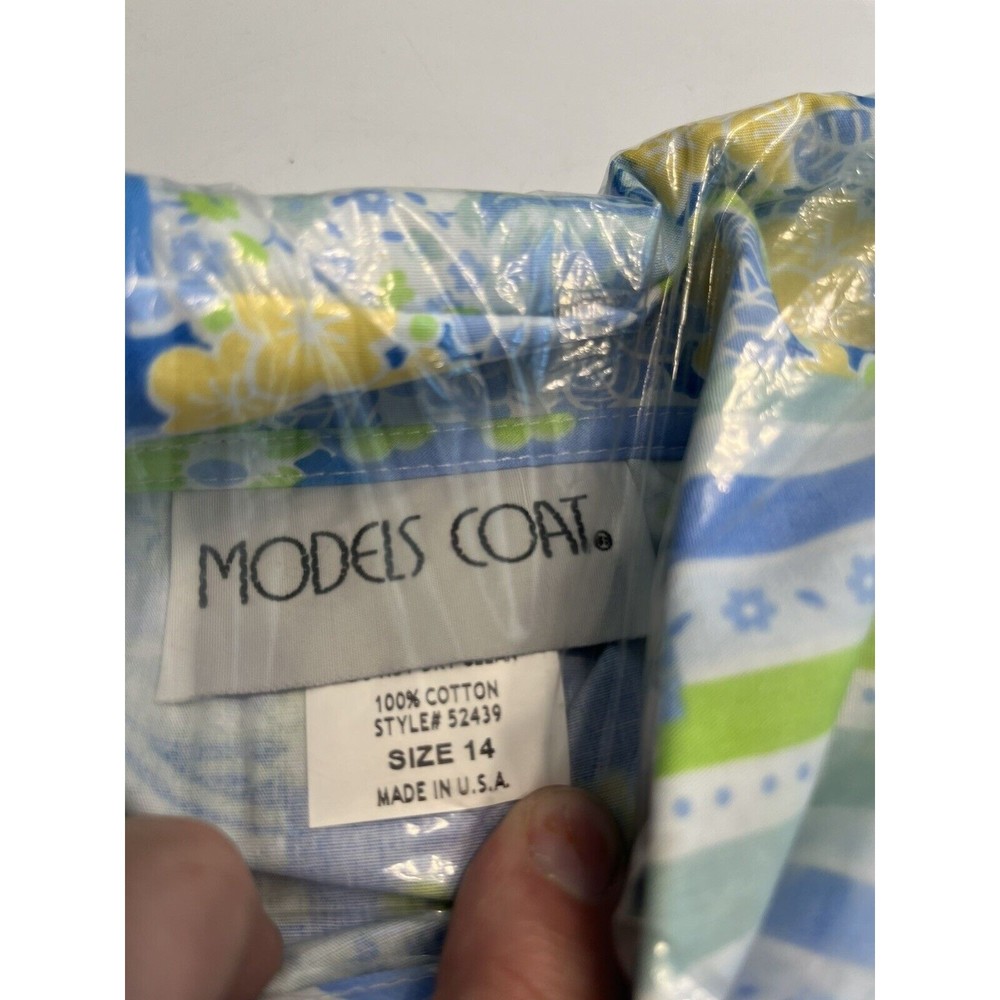 NOS - Vintage Models Coat Blue Paisley Floral Button Down Housecoat Robe